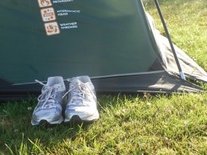 Trainers outside tent