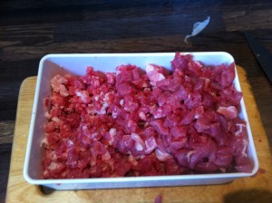 Mince to the left of me, chopped bits to the right